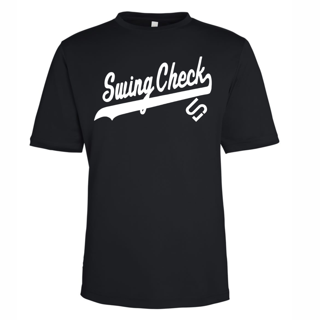 Swingcheck Baseball Black Script Drifit Tee